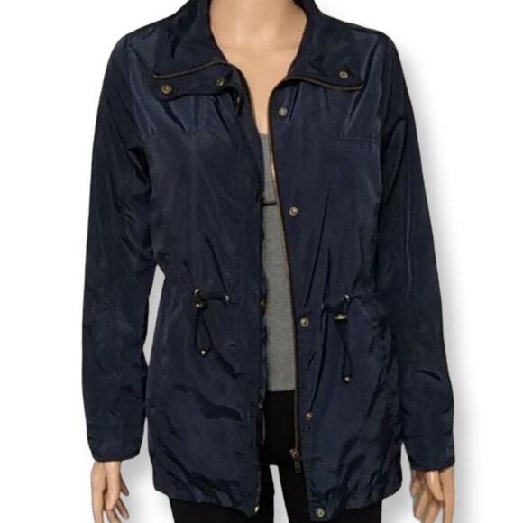 Charlotte Russe Navy Blue Lightweight Anorak Jacket Drawstring Waist Size S - Picture 2 of 16